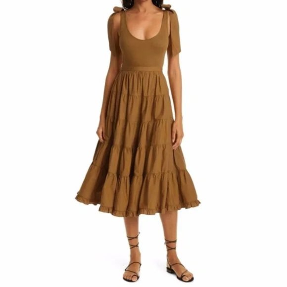 NEW ULLA JOHNSON Scoop Neck Long Dress in Brown Size S #400